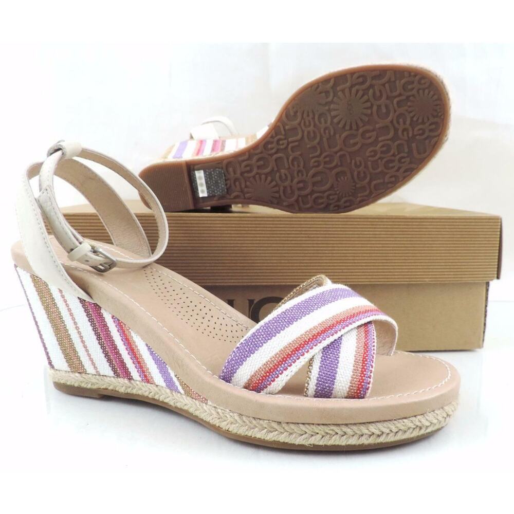 Women's Shoes UGG Australia Nyssa Espadrille Wedge Sandals Stripe Cream Size 8.5 - Picture 10 of 10